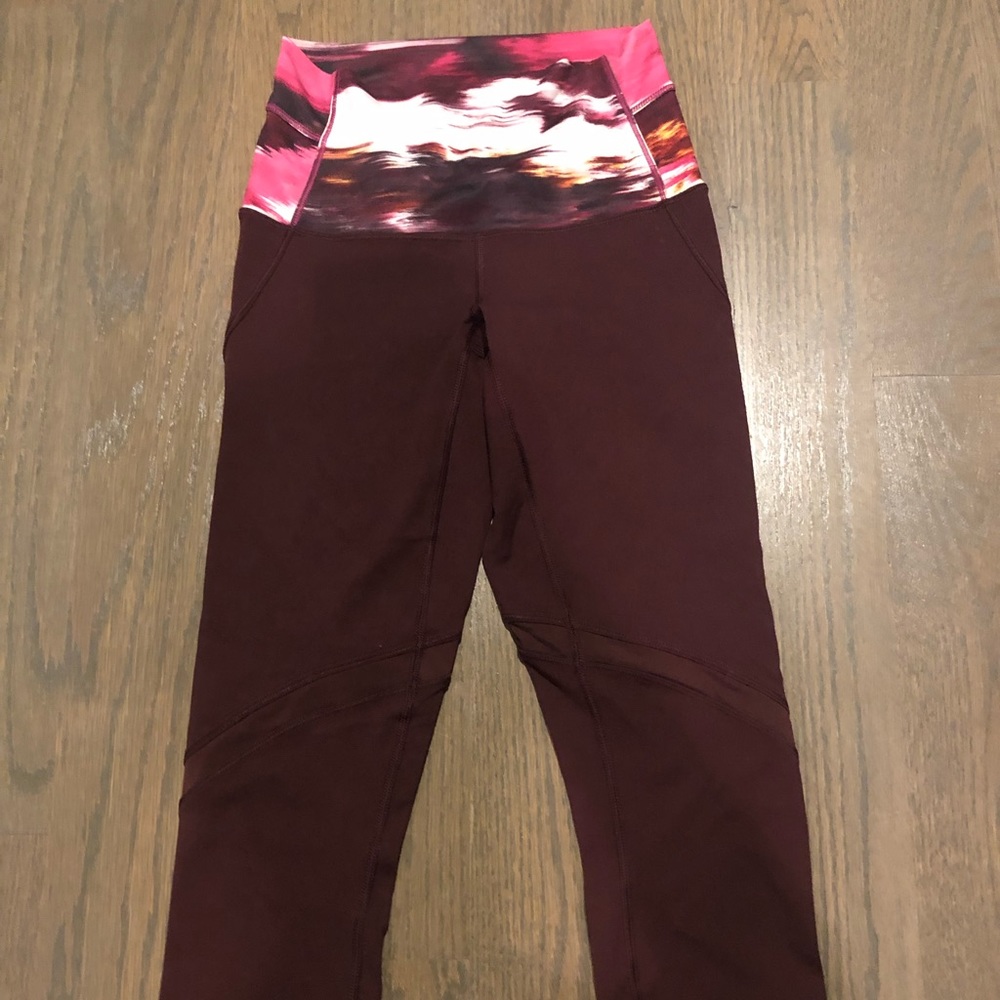 Lululemon Maroon Crops with Pink detailing